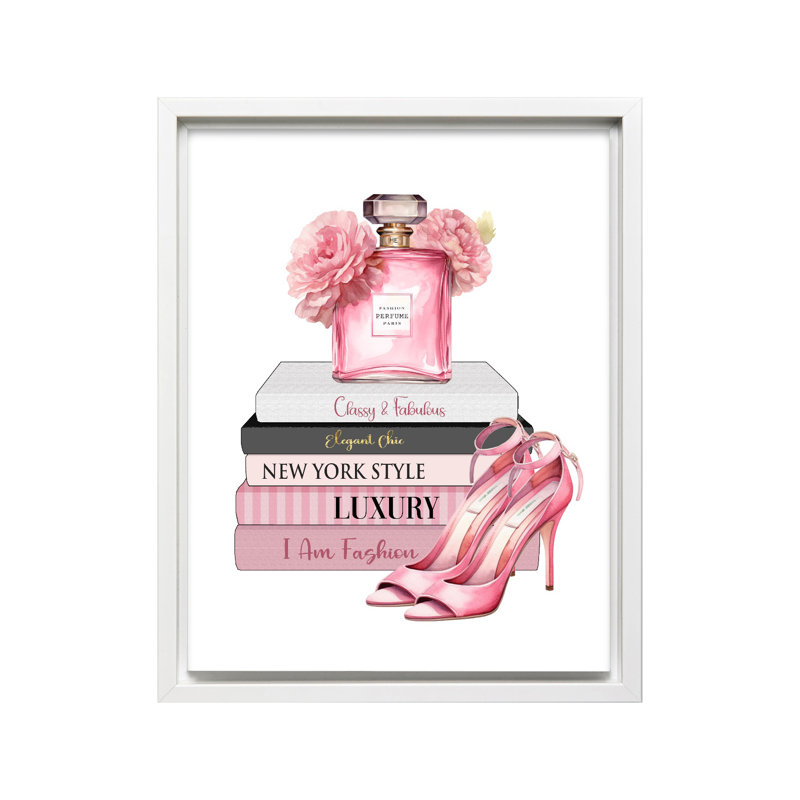 Parfum rose et talons, Canvas, White Framed, 11"H x 14"W