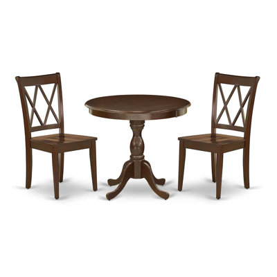 L'ensemble de table de salle à manger 3 pièces comprend 1 table de salle à manger et 2 chaises en bois d'acajou avec double dossier en X - finition acajou