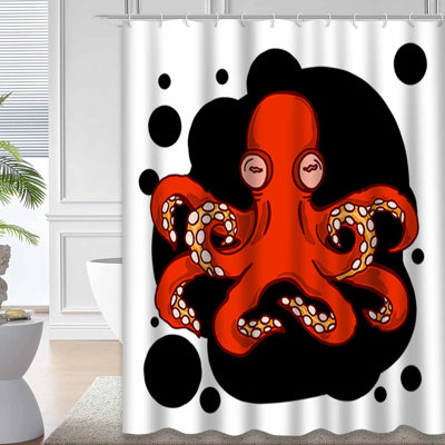Yoga Octopus Cartoon Animal Abstract Bubble Shower Curtain with 12 Hooks