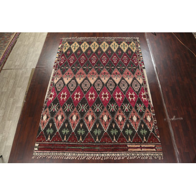 Tapis multicolore noué à la main de conception unique 9 pi 2 po x 12 pi 9 po