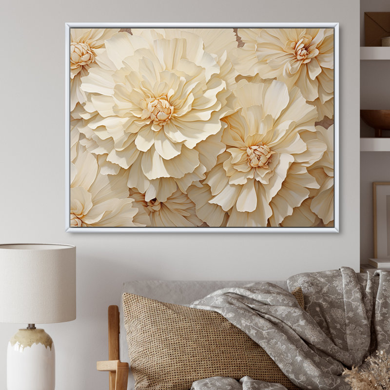 Minimalisme, œillets blancs sur toile, Cadre flottant blanc, H 34 po x l 44 po x P 1,5 po