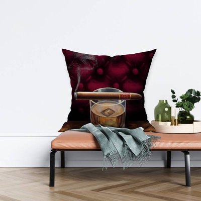 Scotch on Ice with a Cigar - Man Cave Red Twill – Throw Pillow Cover Only, Double-Sided Print, Insert Not Included