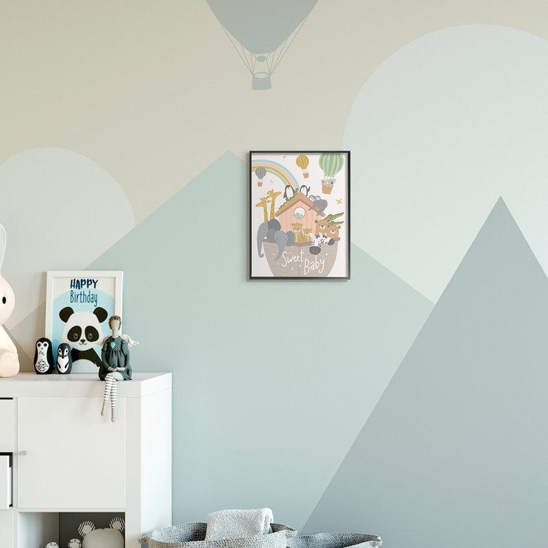 Ballons à air chaud Sweet Baby, H 14 po x l 11 po x P 1,5 po, Giclée encadrée noir minuit