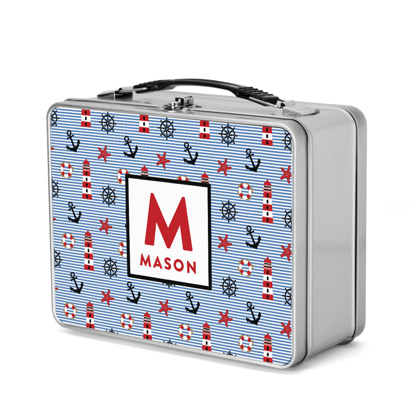 Custom Stainless Steel Lunch Box, Nautical Theme, Easy-To-Open, BPA-Free, 8.6" X 6.6" For Kids, Oui