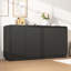 Meuble télé cannelé 4 portes avec prise de courant, centre de divertissement Wave sans poignée, armoire de rangement réglable à 3 niveaux, console multimédia multifonctionnelle et buffet