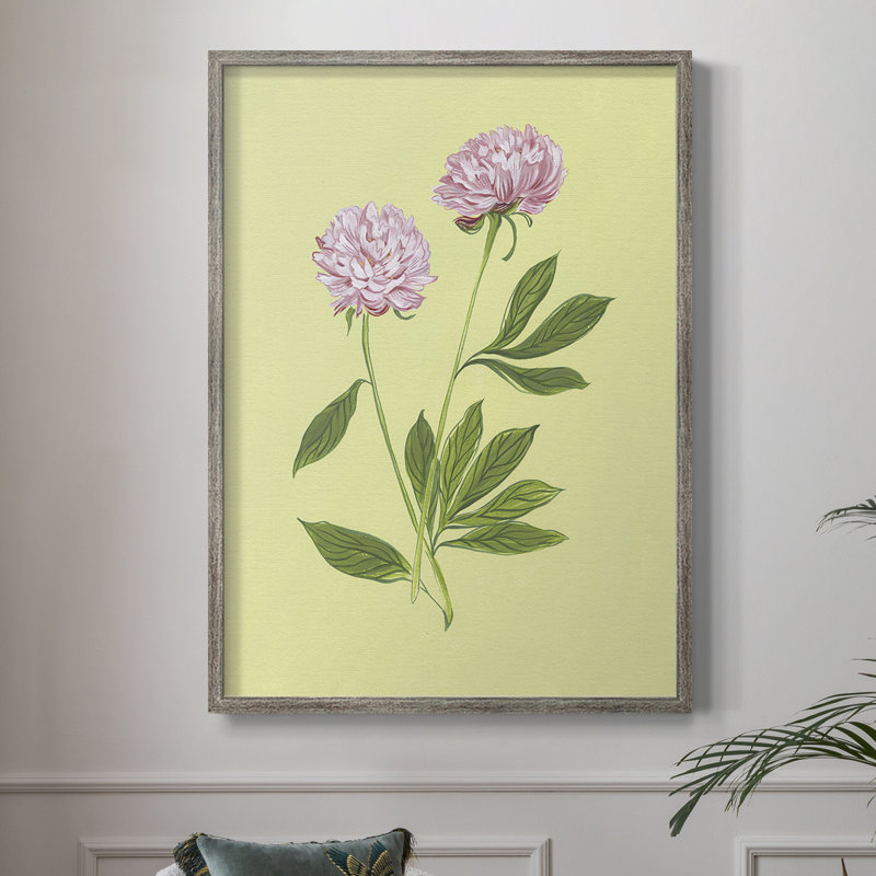 Pivoines en jaune II, reproduction encadrée - bois massif, H 11 po x l 9 po