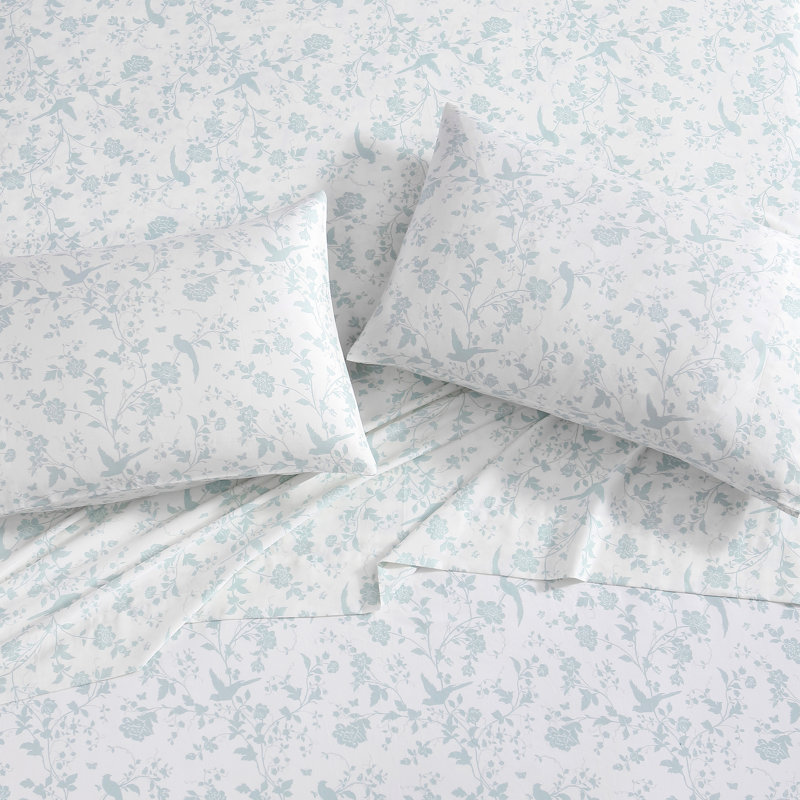 King Blue Floral Cotton Sateen Sheet Set
