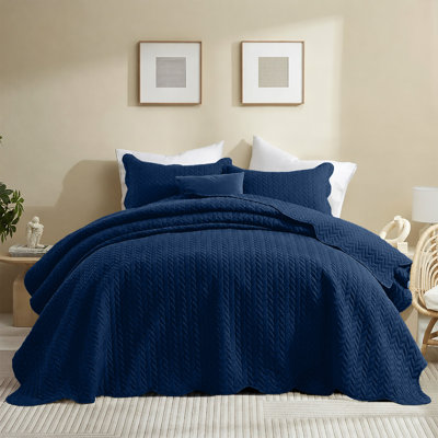 Microfiber Embossed Oversized Modern & Contemporary Bedspread Set With Shams