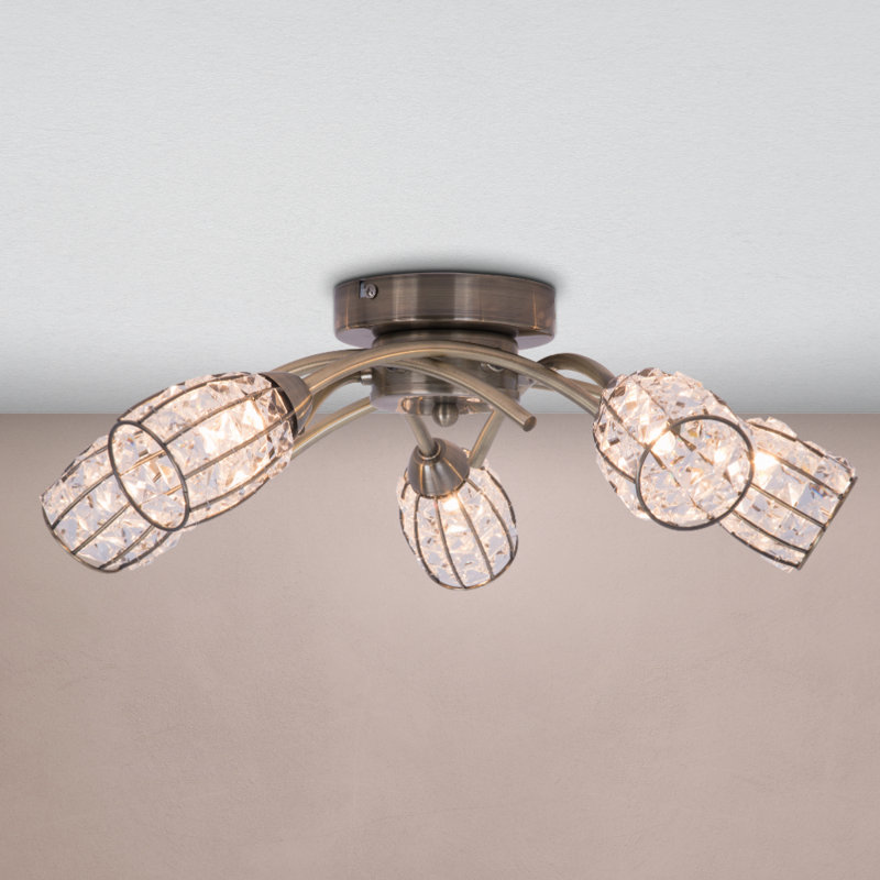 Browne Crystal Semi Flush Mount, Antique Brass
