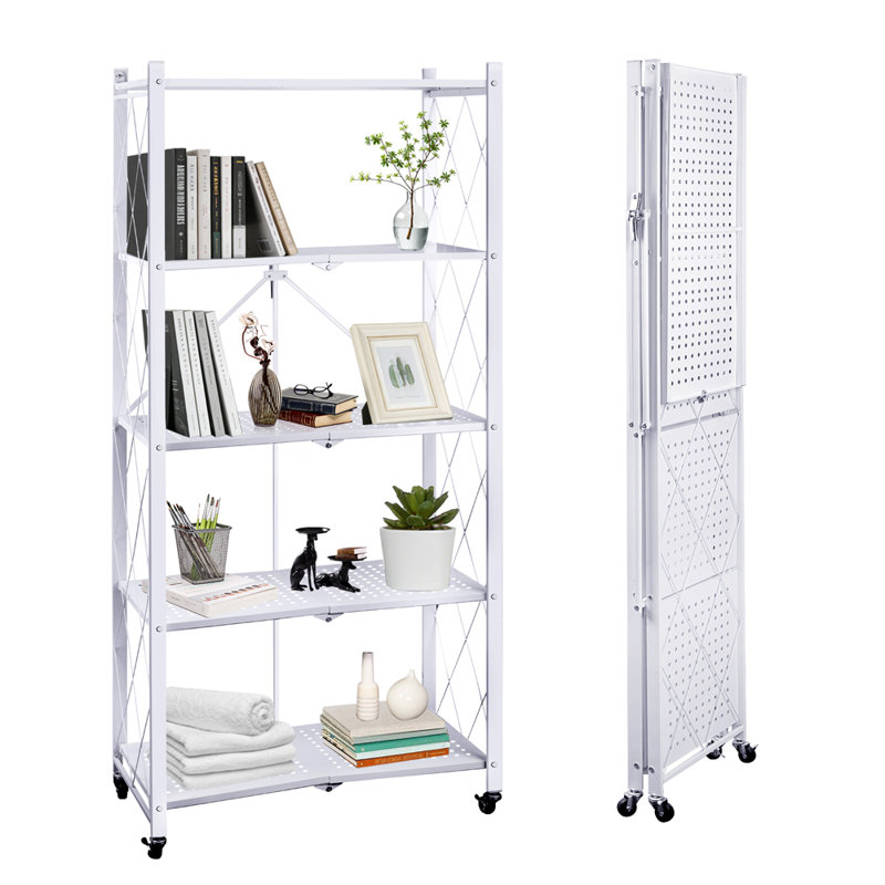 5-Tier Foldable Metal Shelving Unit with Wheels