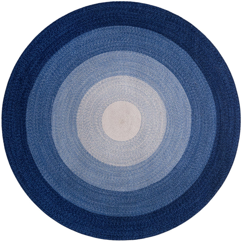  Ombre Hand Braided Wool Rug, Blue, Round 7'10"