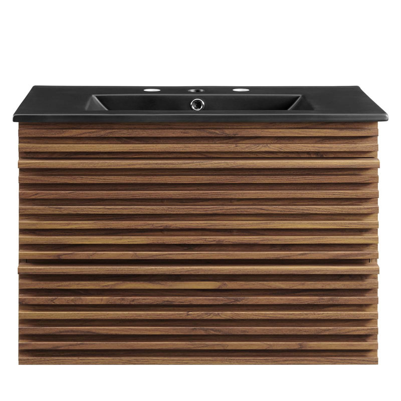 Render 30" Walnut and Black Wall-Mount Bathroom Vanity