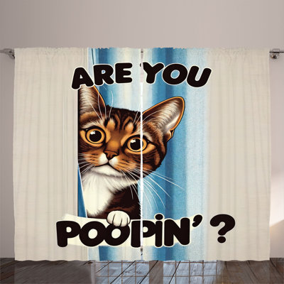 Ambesonne Curtains 2 Panel Set, Are You Poopin' Curious Kitty, Blue Coconut Chocolate -  p_429916_108x84