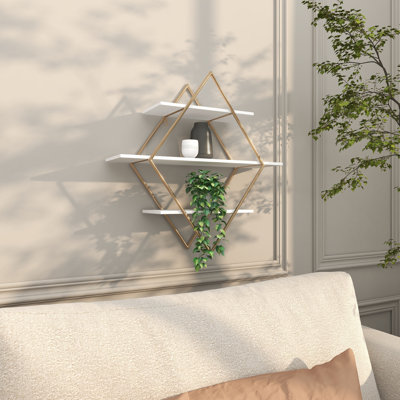 Étagère murale en bois à 3 tablettes en forme de losange