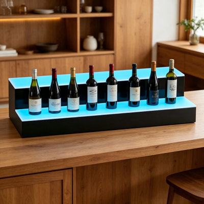 Double-Tier Acrylic Light-Up Liquor Bottle Display Stand — 9-Color Ambient Lighting, USB-Powered — Home Bar Storage And Illuminated Shelf