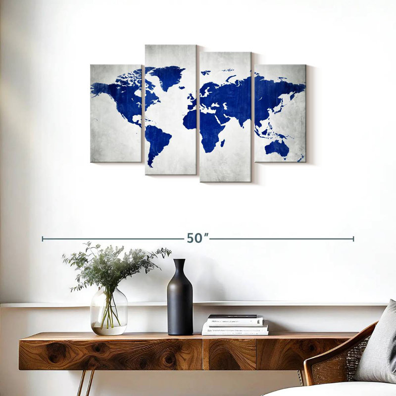 Aliaz World Map In Blue, 22" H x 36" W