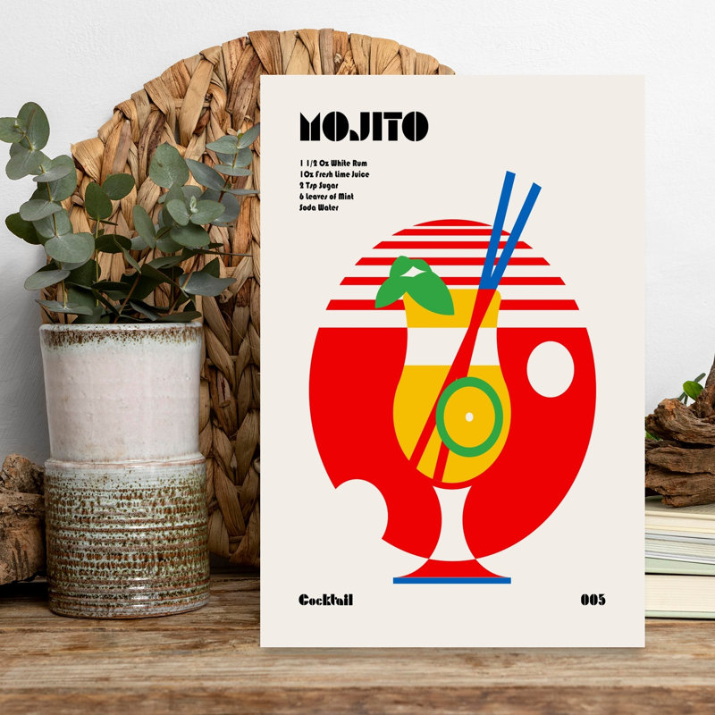 «Mojito» géométrique, rétro, rétro, paysage rétro, art mural, H 18 po x l 12 po