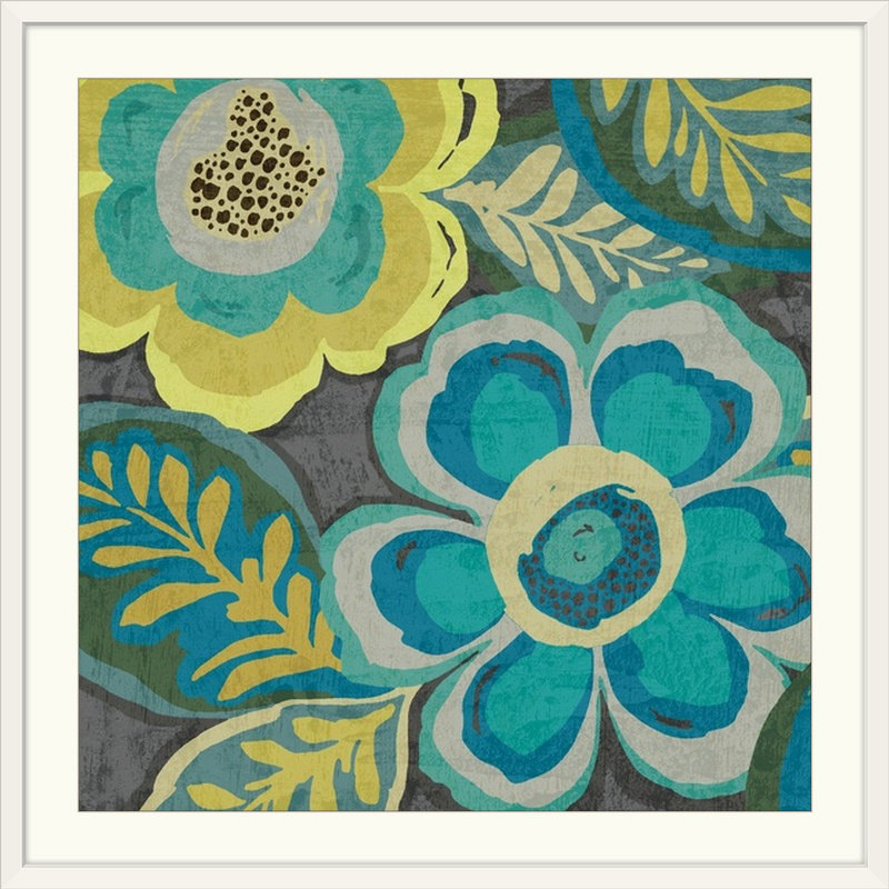 Floral Assortment Teal On Dark Grey " Floral Assortment Teal On Dark Gray Crop III " Winston Porter 