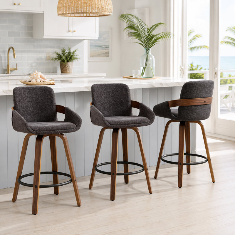 Swivel Bar & Counter Stool Set of 3, Dark Gray, 3