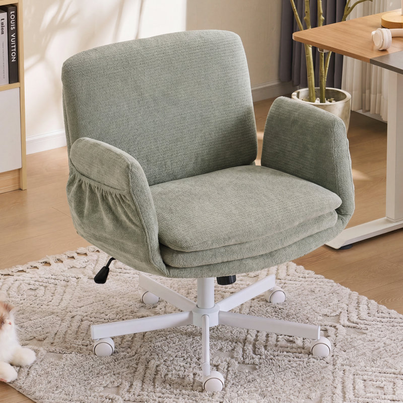 Cross-Legged Home Office Chair with Dynamic Airbag Back Support, Flip-Up Armrests, Teal