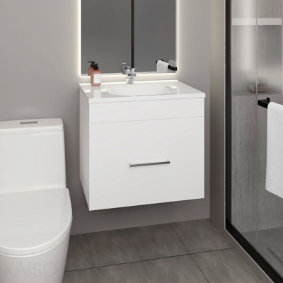 Meuble-lavabo à une porte Hatta, deux tiroirs et tablette ouverte, quincaillerie incluse, blanc