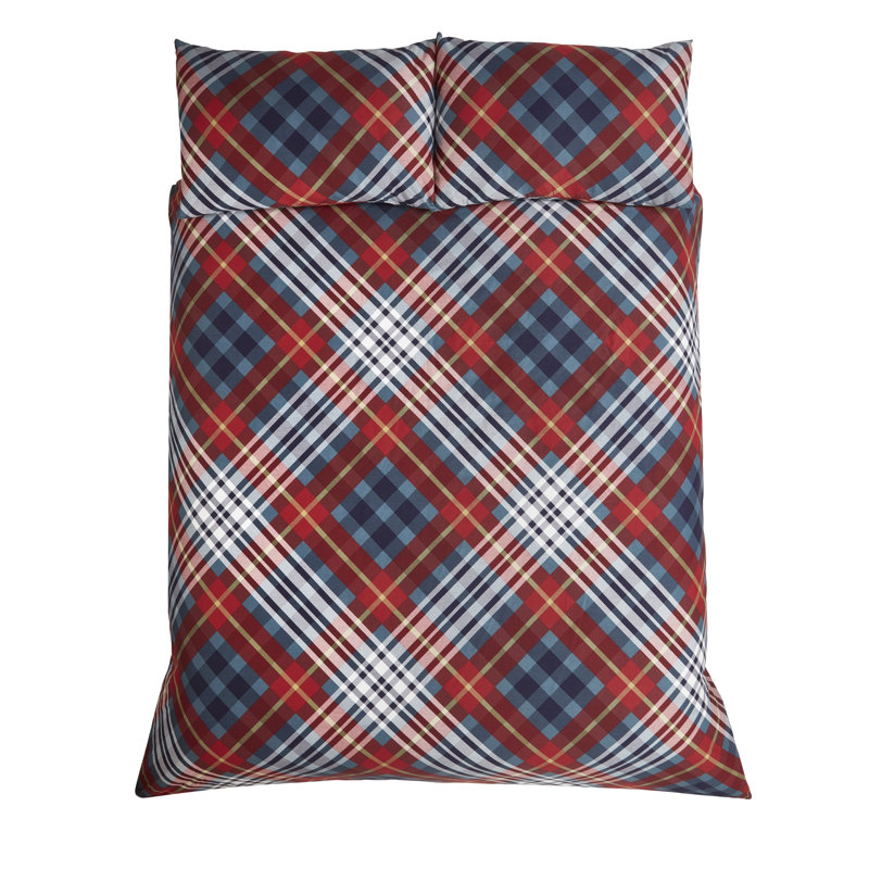Hull Cotton Tartan Duvet Cover Set with Pillowcases Included, King Duvet Cover - 2 Standard Pillowcases, Red