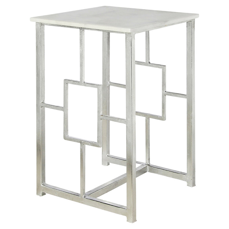 Plaza Sled End Table, Silver Leaf, Carrera Marble
