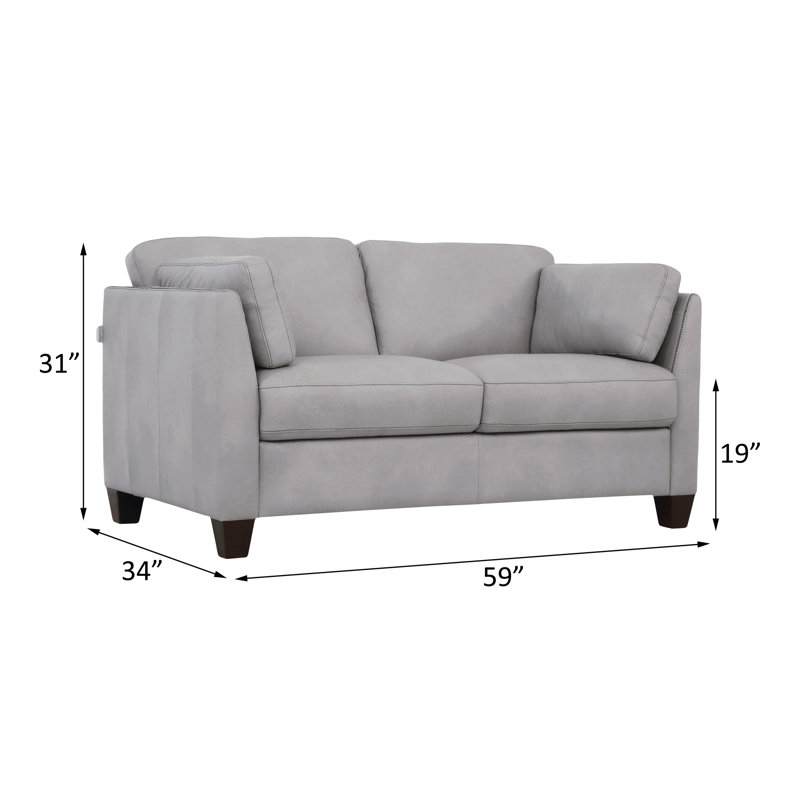 Camire Upholstered Loveseat with Metal Legs, Dusty White Genuine Leather