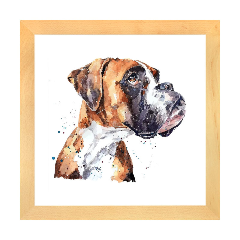 « German boxer » par Edwatercolours-impression, Blanc, H 16 po x l 16 po x p 1 po, Toile avec cadre en bois beige