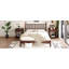 Grand lit plateforme en bois avec tête de lit en forme de gourde, lit plateforme de style rétro avec support à lattes en bois-1010808488