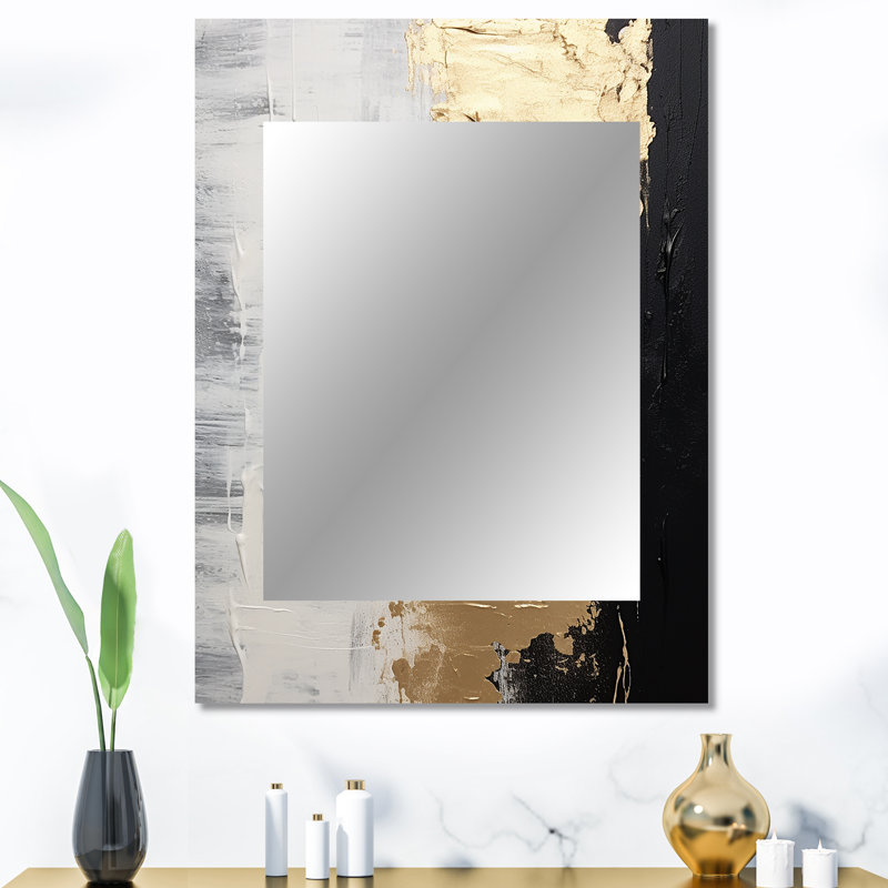 Essentiel naturel de l'alchimie abstraite or noir II - grand miroir abstrait, miroir mural décoratif moderne, impression d'art en métal