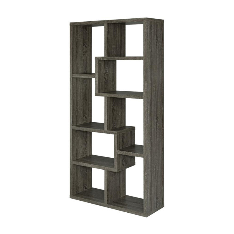 Rectangular 10-Shelf Bookcase In Weathered Grey