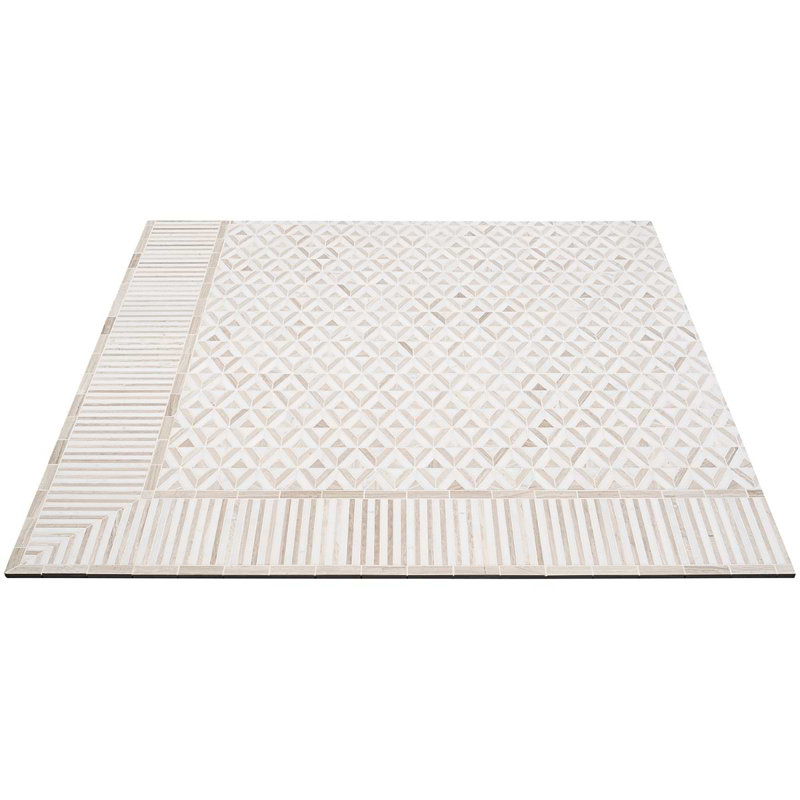 Monroe 8x8 Triangle Polished Marble Mosaic Tile, Beige/White