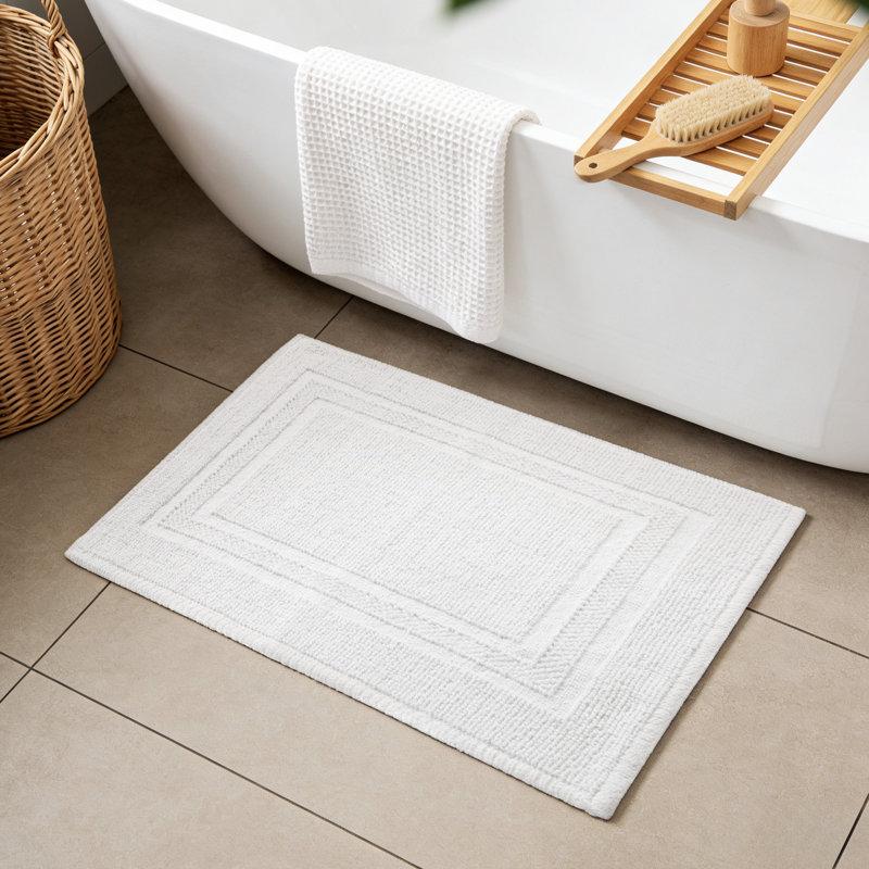 Tapis de bain 100% coton doux et antidérapant, lavable à la machine, Simple - L 32 po x l 20 po, Blanc
