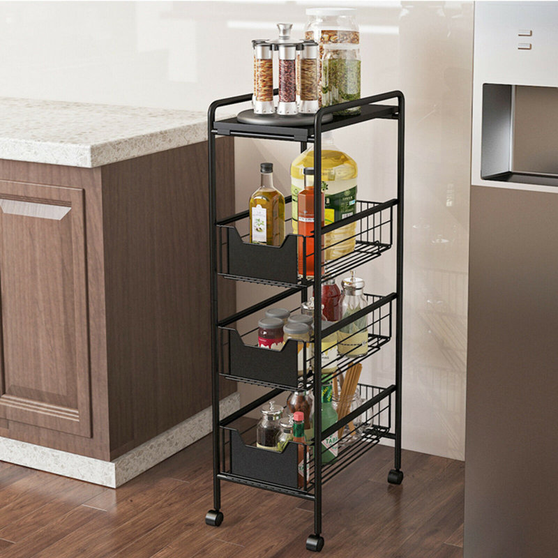 4 Tiers Practical Steel Storage Rack With 4 Wheels 
