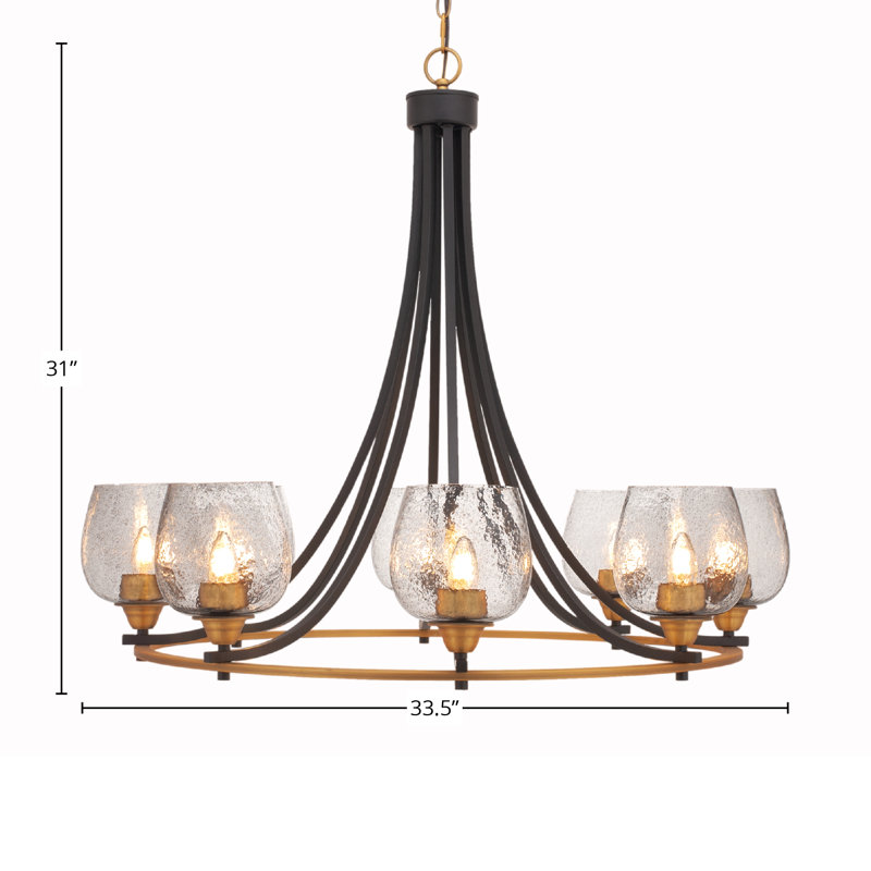 Lustre 8 lumières avec verre 6 "Benedetta Paramount, Noir mat / laiton, Grainé transparent