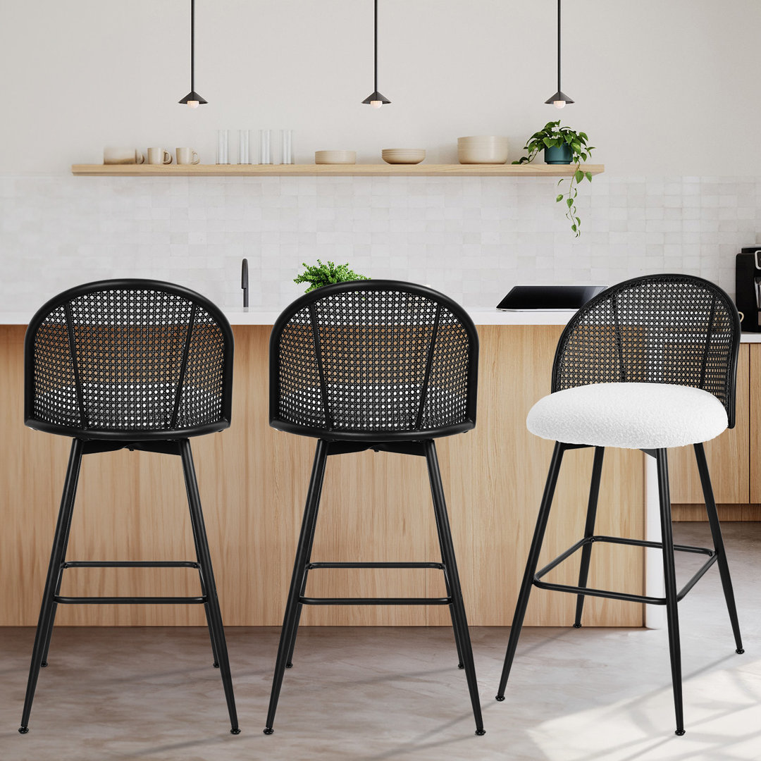 Ayiden Swivel Boucle Upholstered Counter & Bar Stool (Set of 3) Bayou Breeze 