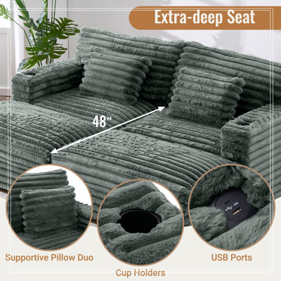 Double chaise longue avec deux coussins de soutien, ports USB et porte-gobelets