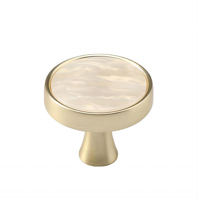 Paquet de 10 boutons ronds en or jaune nacré brossé de 1,2 po, armoire à 1 trou et poignées décoratives pour garde-robes de commode