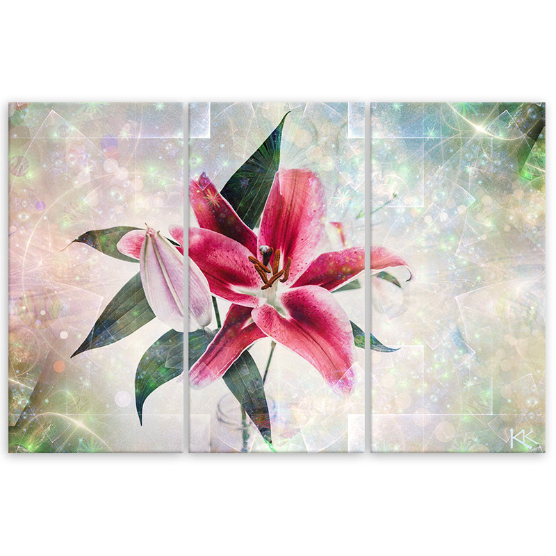 Pink Lily - 3 Piece No Frame Print on Canvas, 100cm H x 150cm W