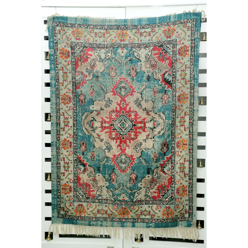 Tapis persan moderne, tapis décoratif rétro bleu et rouge pour le salon