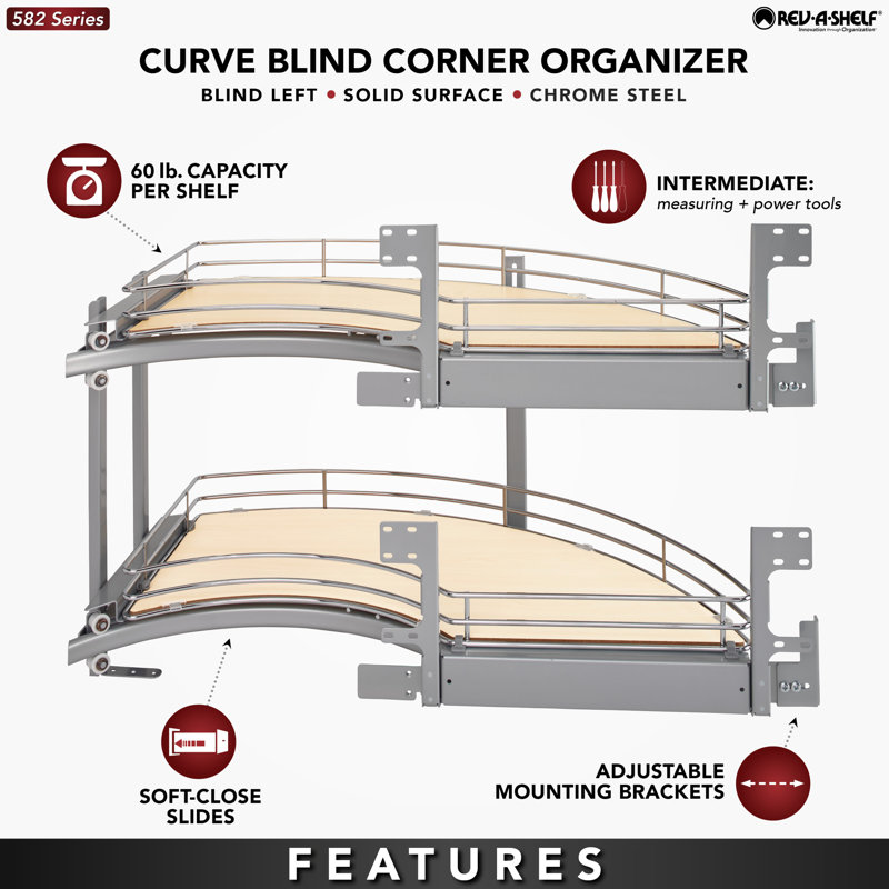 Système d'organisation d'angle coulissant Contemporary Curve de Rev-A-Shelf pour les coins cachés