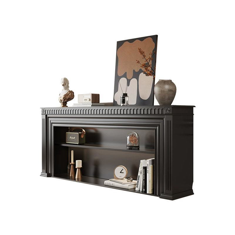 Black Solid Wood TV Cabinet Fireplace, 29.53" H x 94.49" W x 12.6" D