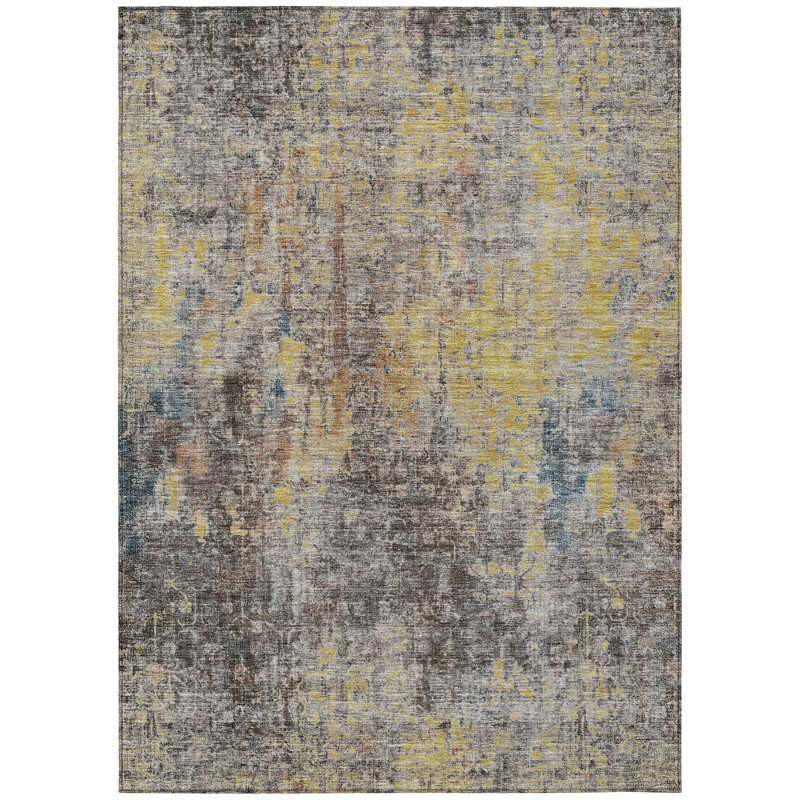Tapis intérieur lavable abstrait brun et doré 10 pi x 14 pi