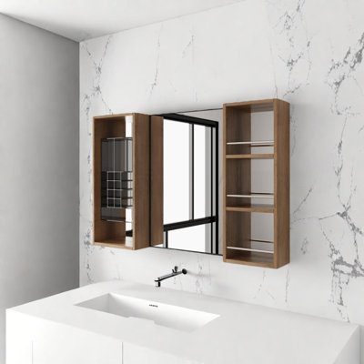 Armoire de toilette murale 41,31 po avec tablettes latérales et rangement en acrylique