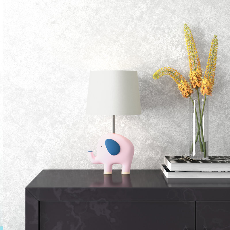 Abdikarim 16.5 in. Pink Modern Animal Polyresin For Kids/Child Bedroom/Living Room Bedside Desk Nightstand Single Small Table Lamp With Linen Empire Shade