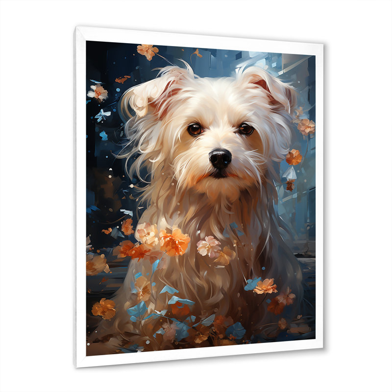 «Dog Maltese Magic» sur impression sur toile, Cadre simple blanc, H 32 po x l 24 po x P 1 po