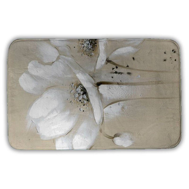White abstract wild flowers Bath Mat with Non-Slip Backing - Quick Dry Memory Foam Bathroom Rug - Absorbent - Modern Plush Spa-Style - Machine Washable