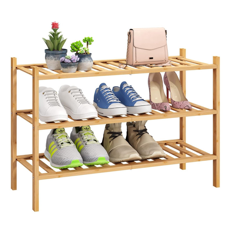 3-Tier Shoe Rack for Entryway, Stackable Shoe Shelf Storage Organizer, Natural