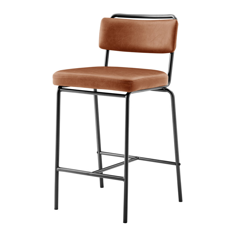 Wyett Upholstered Counter Stool with Metal Frame, Brown